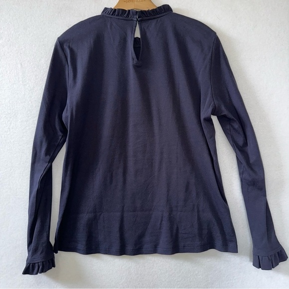2 for $26 Ann Taylor Navy Blue High Ruffle Neck and Cuff Long Sleeve Tee Large - Picture 3 of 7